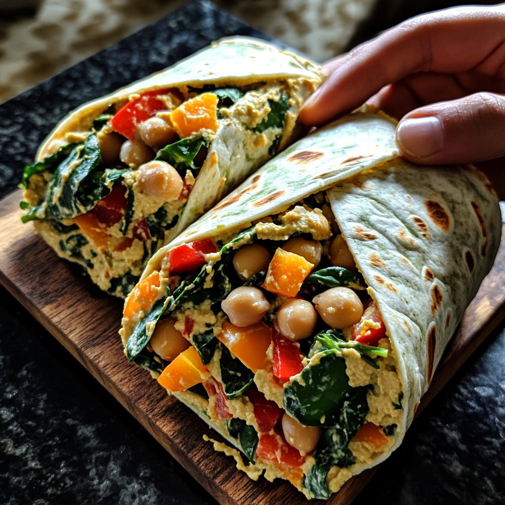 High-Protein Veggie Hummus Wrap Lunch