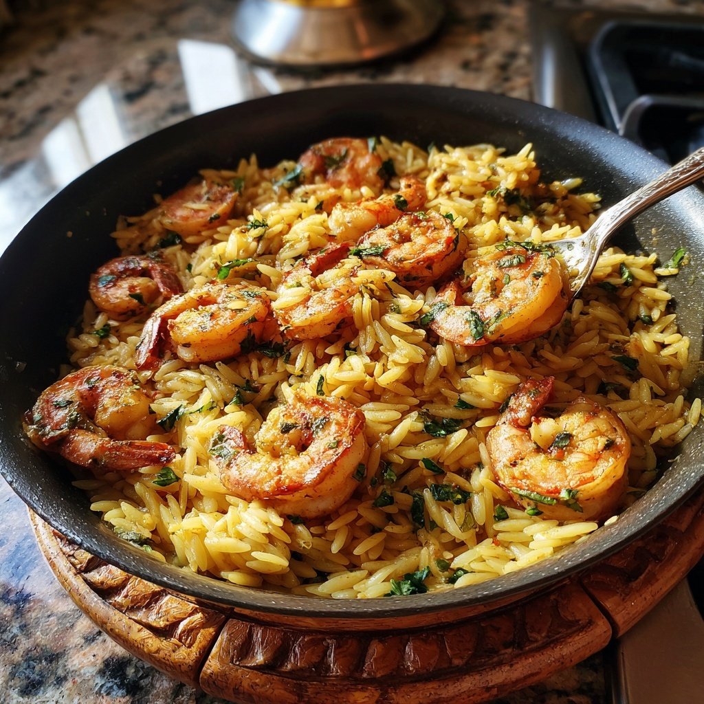 Mediterranean Garlic Shrimp With Orzo